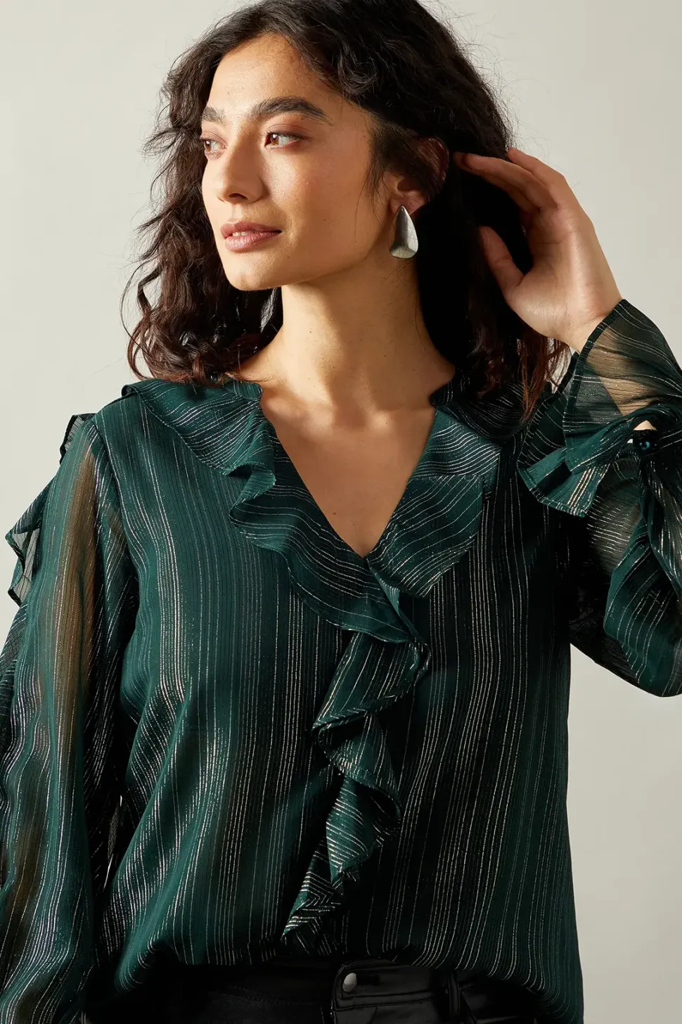 Occasion Ruffle Detail Metallic Blouse