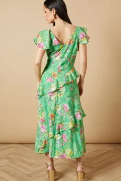 Occasion Ruffle Sleeve Jacquard Midi Dress