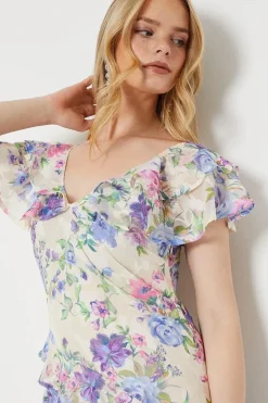 Occasion Ruffle Sleeve Jacquard Midi Dress