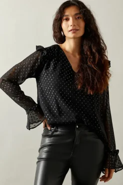 Occasion Ruffle Sleeve Metallic Blouse