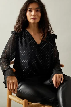 Occasion Ruffle Sleeve Metallic Blouse