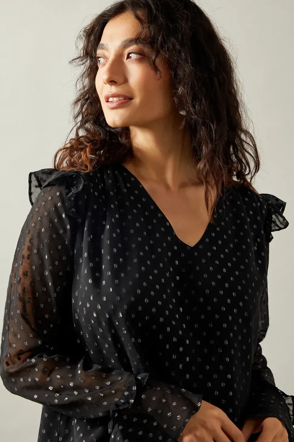 Occasion Ruffle Sleeve Metallic Blouse