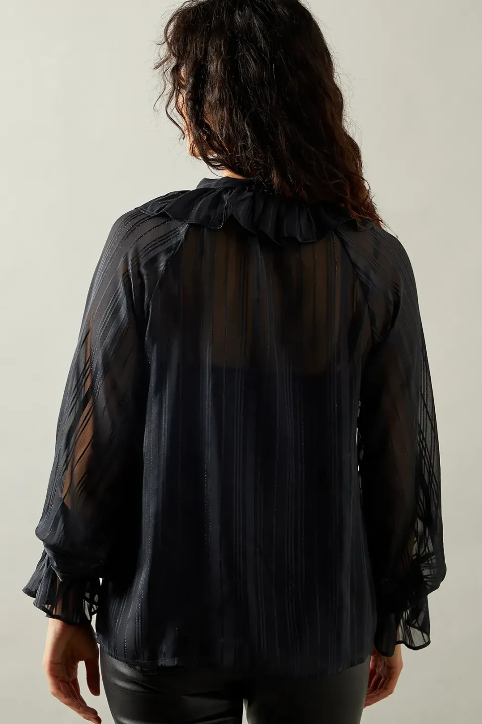 Occasion Ruffle Tie Neck Metallic Blouse