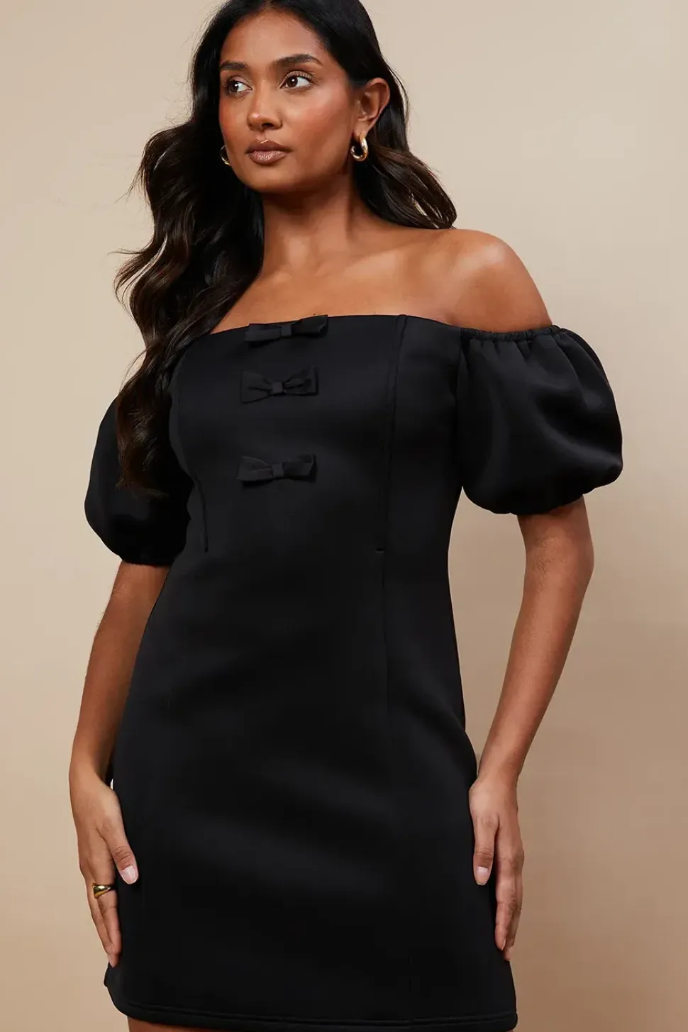 Occasion Satin Bow Scuba Mini Dress