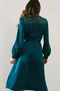 Occasion Satin Lace Trim Midi Dress