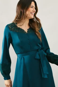 Occasion Satin Lace Trim Midi Dress