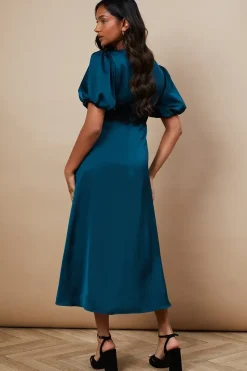 Occasion Satin Lace Waist Midi Dress