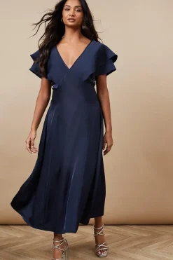 Occasion Satin Ruffle Sleeve Midaxi Dress