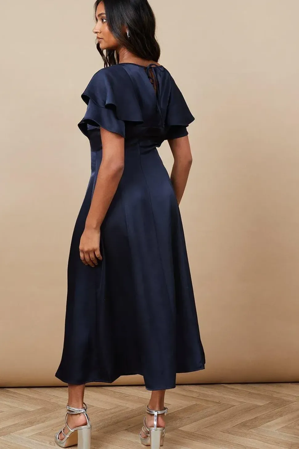 Occasion Satin Ruffle Sleeve Midaxi Dress