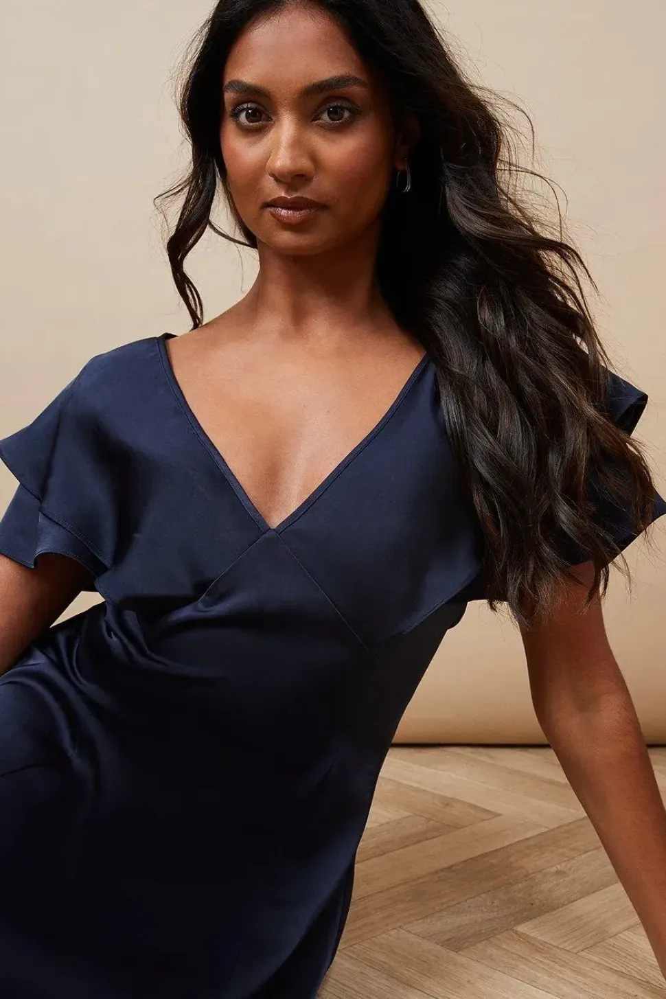 Occasion Satin Ruffle Sleeve Midaxi Dress