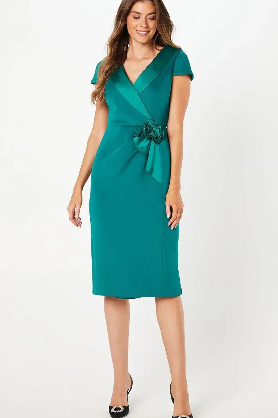 Occasion Scuba Corsage Midi Dress
