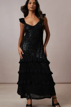 Occasion Sequin Ruffle Midaxi Dress