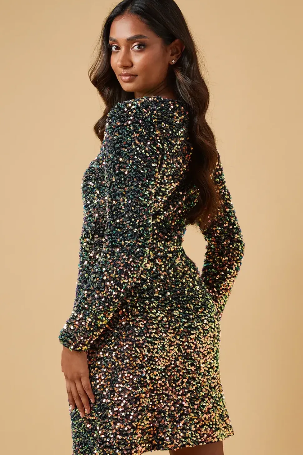 Occasion Sequin Shoulder Pad Mini Dress