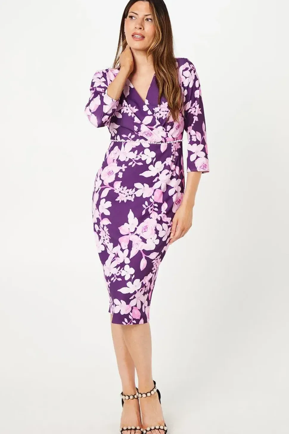 Occasion Tailored Floral Pearl Midi Dress