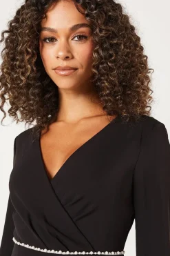 Occasion Tailored Pearl Detail Wrap Midi Dress