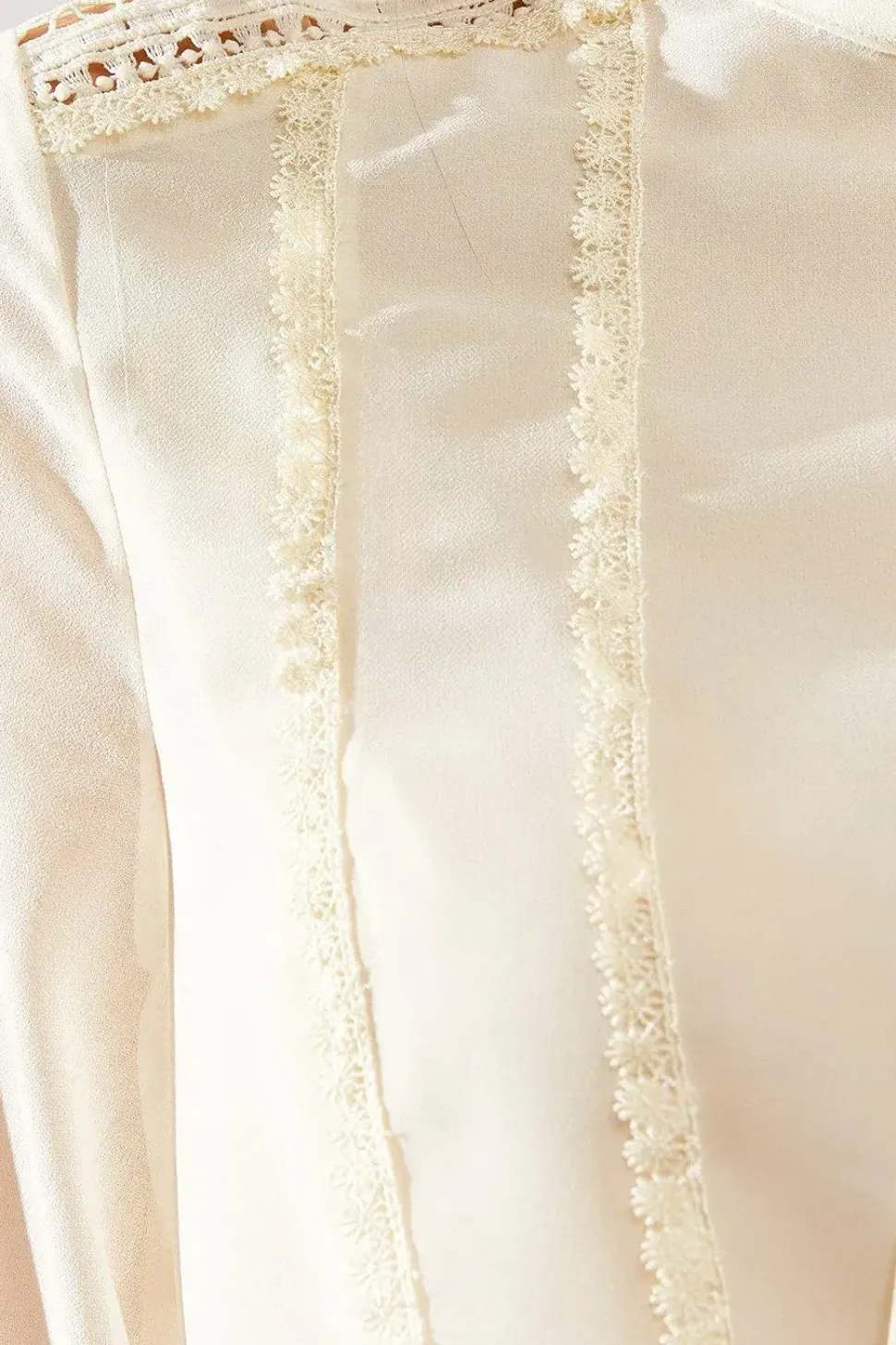 Occasion Tie Neck Lace Trim Blouse