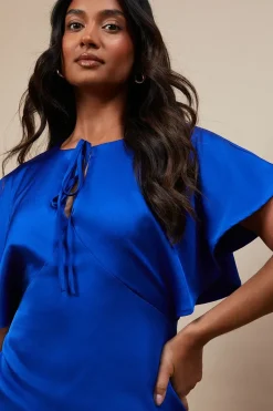 Occasion Tie Neck Satin Midi Dress