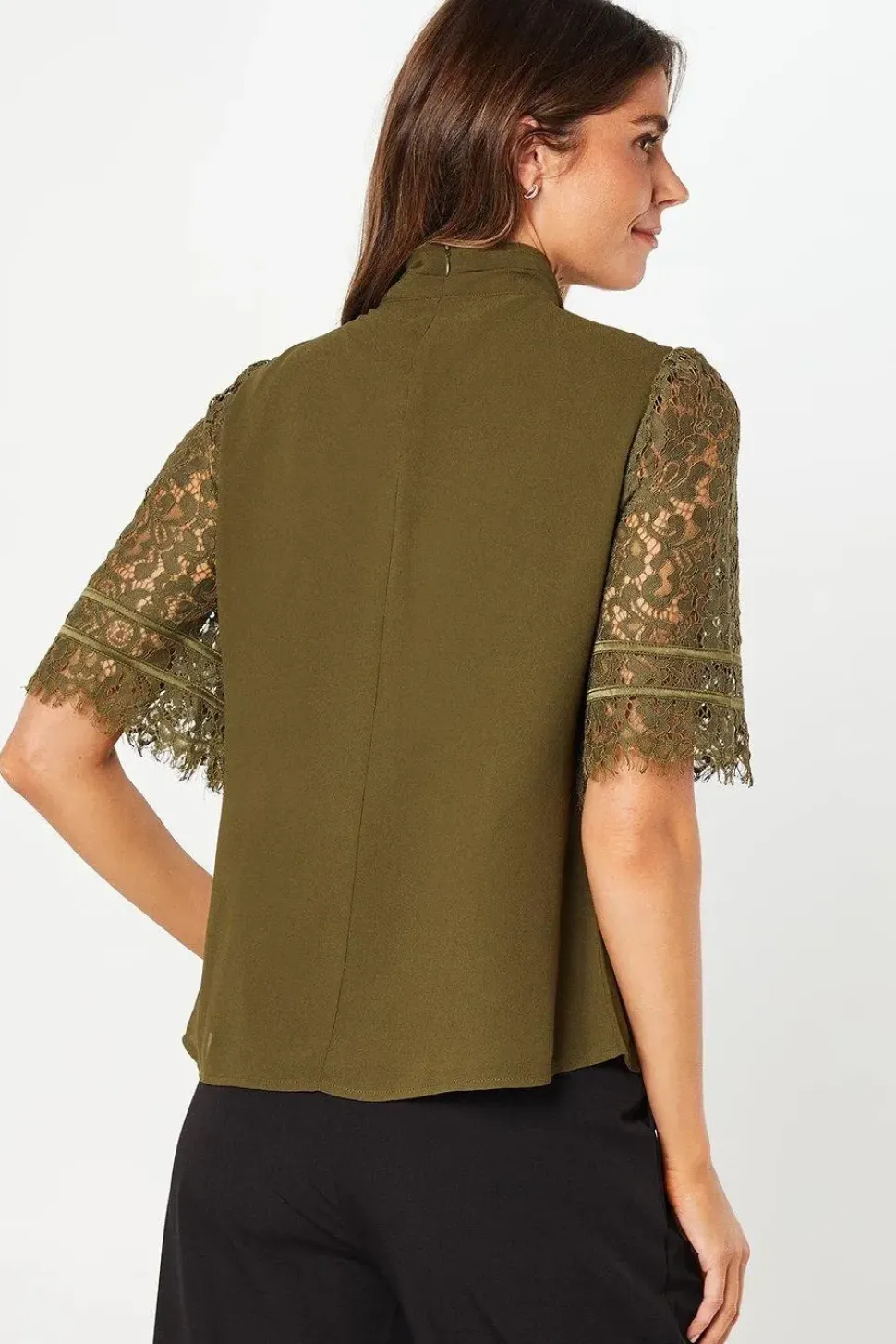 Occasion Twist Neck Lace Sleeve Blouse