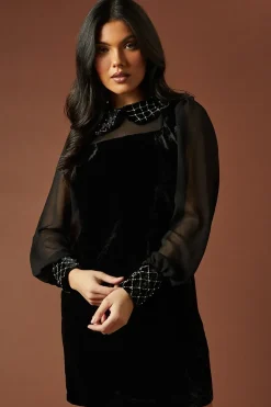 Occasion Velvet Embellished Collar Mini Dress