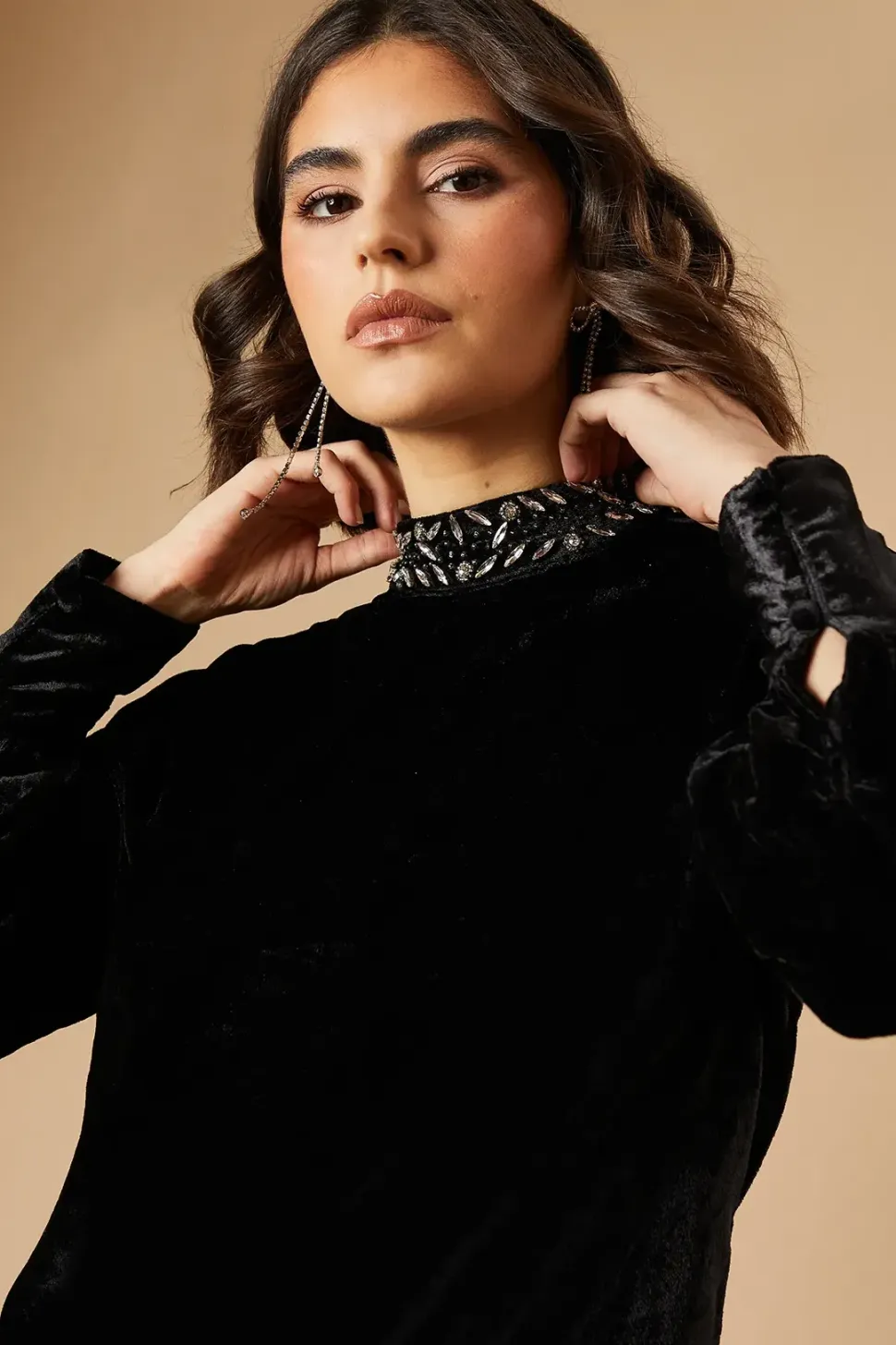 Occasion Velvet Embellished Dobby Swing Dress