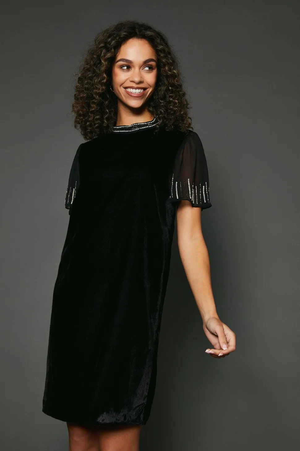 Occasion Velvet Embellished Sequin Shift Dress