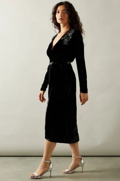 Occasion Velvet Embellished Sequin Wrap Midi Dress