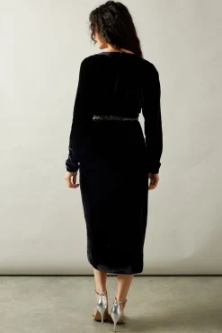 Occasion Velvet Embellished Sequin Wrap Midi Dress