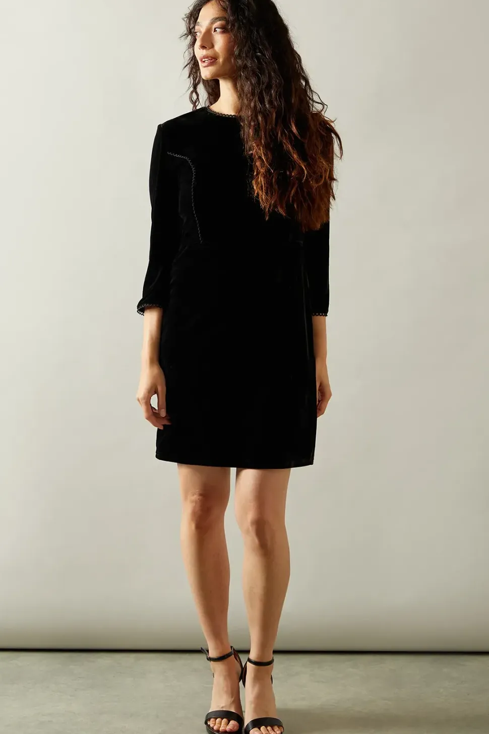 Occasion Velvet Lace Trim Shift Dress