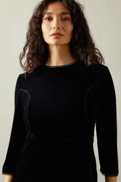 Occasion Velvet Lace Trim Shift Dress