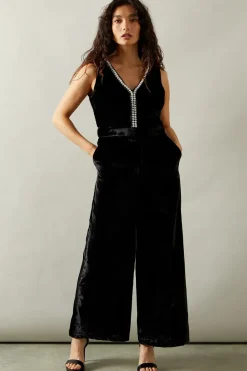 Occasion Velvet Pearl Embellished Jumpsuit