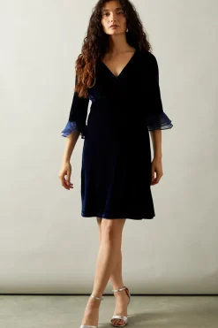 Occasion Velvet Pleated Cuff Mini Dress