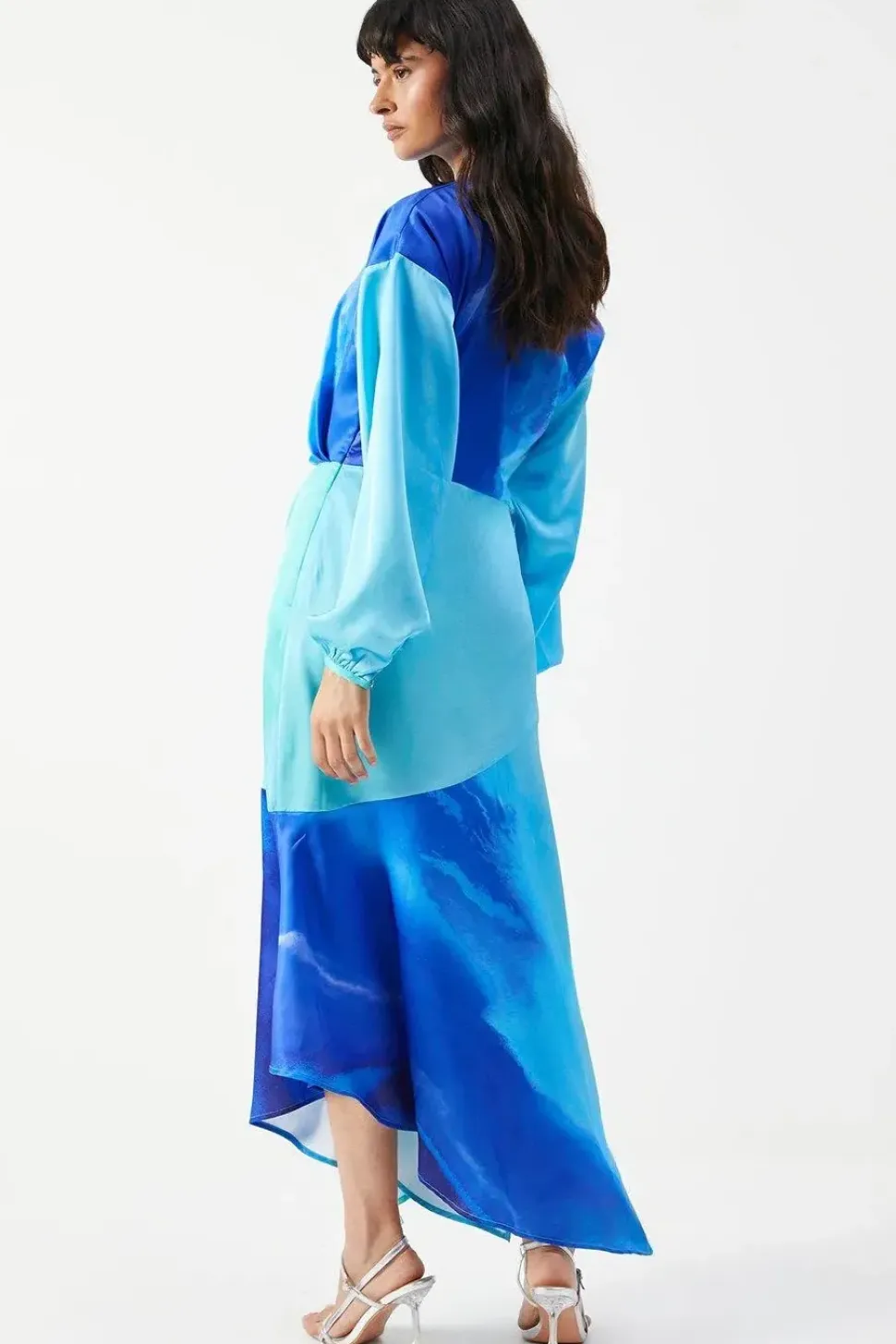 Off Shoulder Satin Ombre Midi Dress