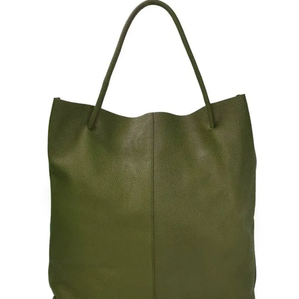 Olive Green Drawcord Leather Hobo Shoulder Bag