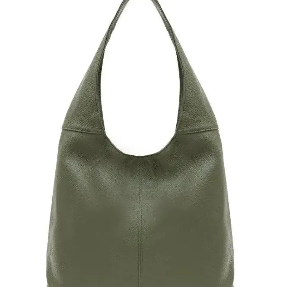 Olive Green Soft Pebbled Leather Hobo Bag | BIARD