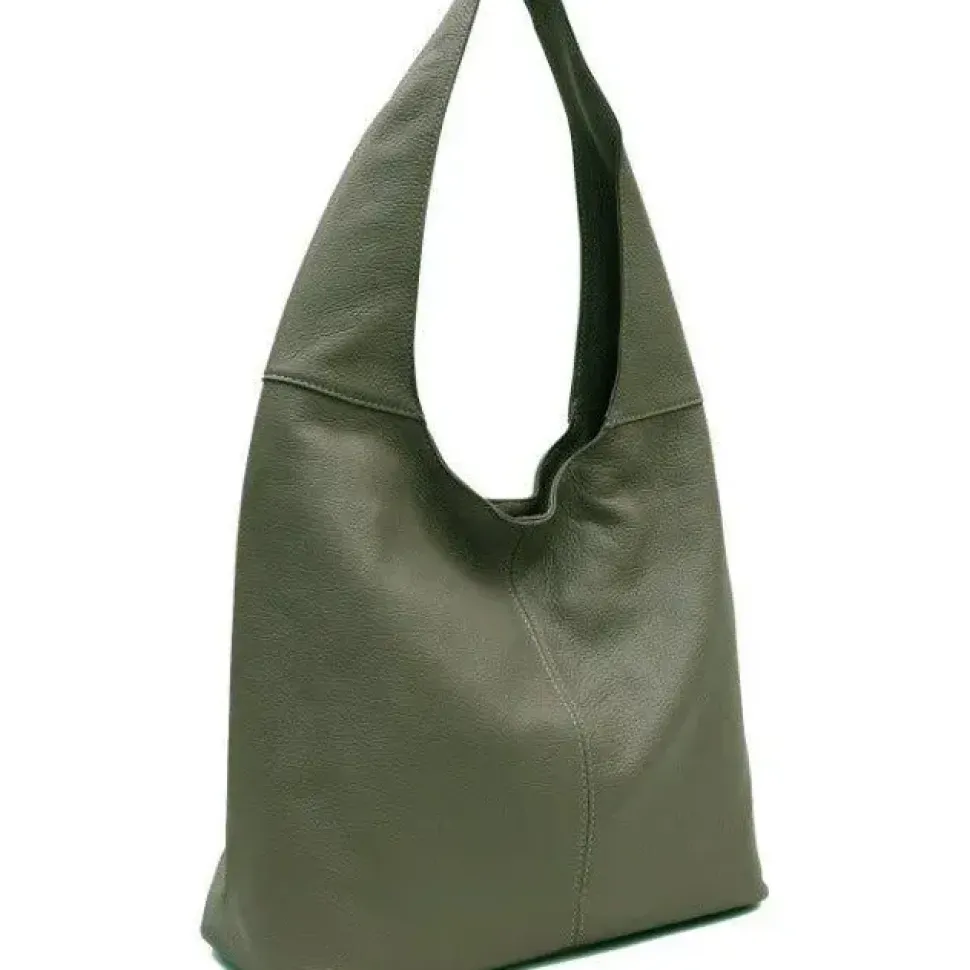 Olive Green Soft Pebbled Leather Hobo Bag | BIARD