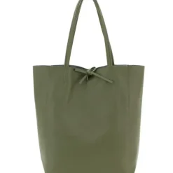 Olive Pebbled Leather Tote Shopper | BAIRI