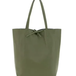 Olive Pebbled Leather Tote Shopper | BAIRI