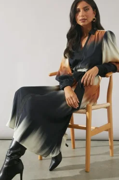 Ombre Contrast Placket Shirt Dress