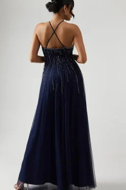 Ombre Embellished Halter Neck Bridesmaid Dress