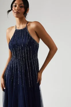 Ombre Embellished Halter Neck Bridesmaid Dress