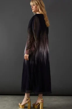 Ombre Plisse Batwing Midi Dress