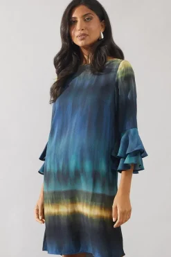 Ombre Print Flute Sleeve Shift Dress