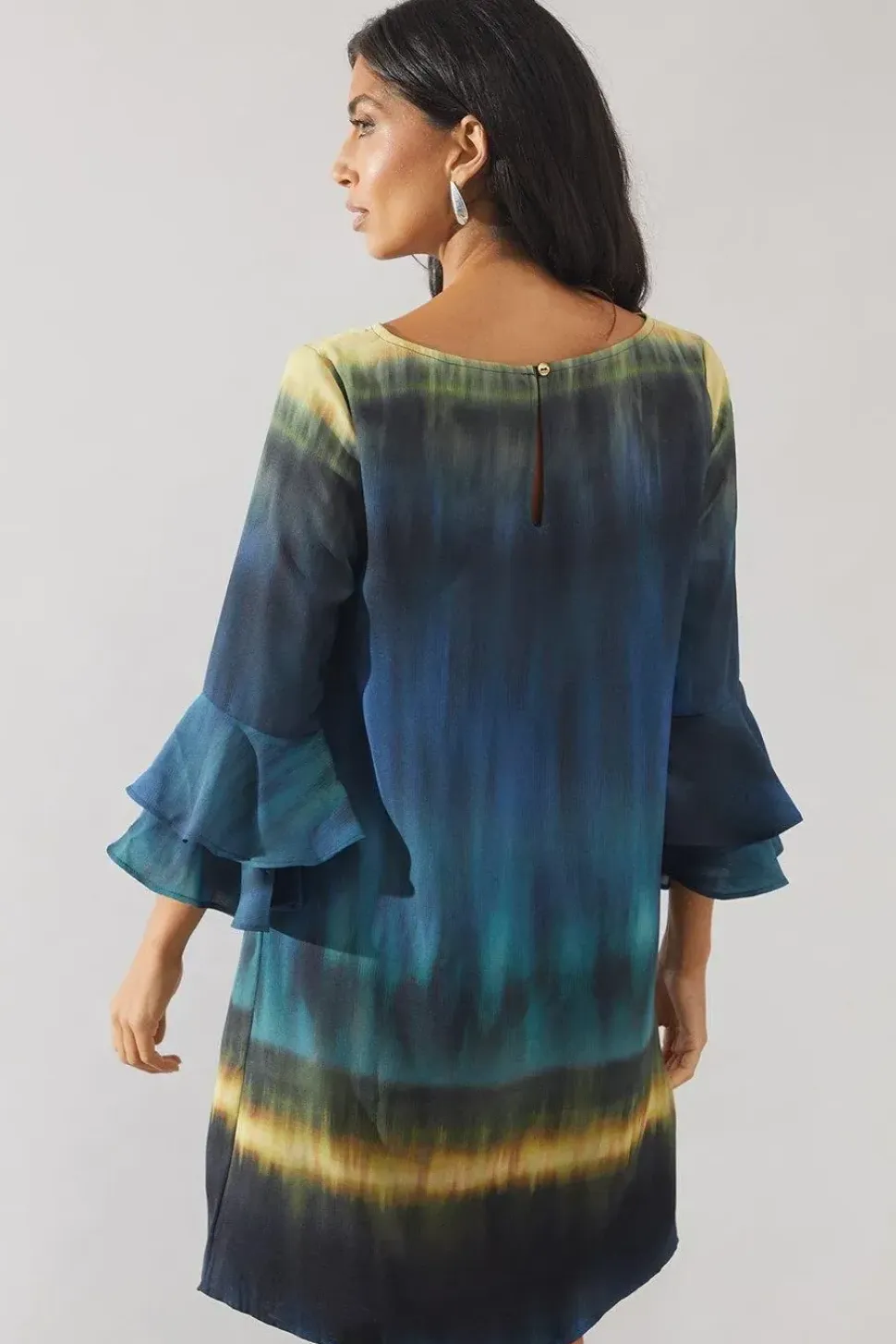 Ombre Print Flute Sleeve Shift Dress
