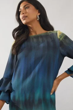 Ombre Print Flute Sleeve Shift Dress