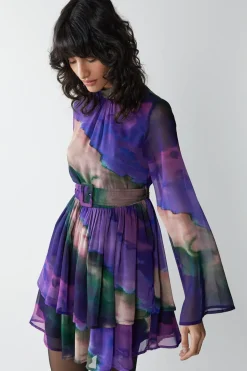 Ombre Stripe Printed Flare Sleeve Mini Dress