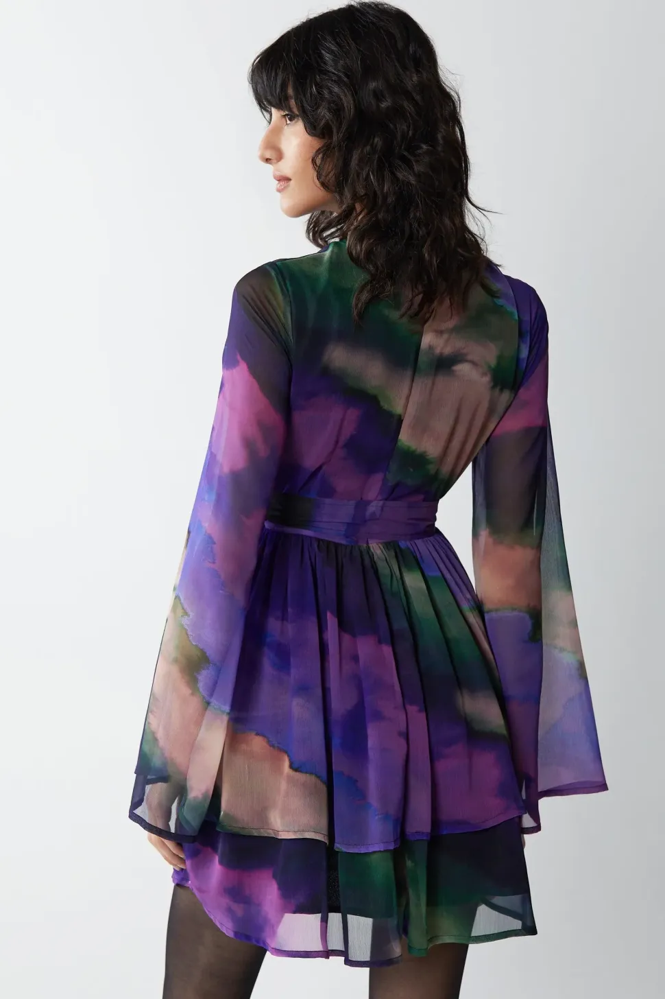 Ombre Stripe Printed Flare Sleeve Mini Dress