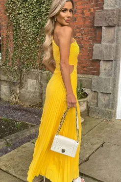 One Shoulder Cut Out Pleated Midi Dress