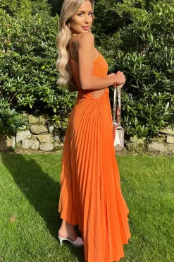 One Shoulder Cut Out Pleated Midi Dress