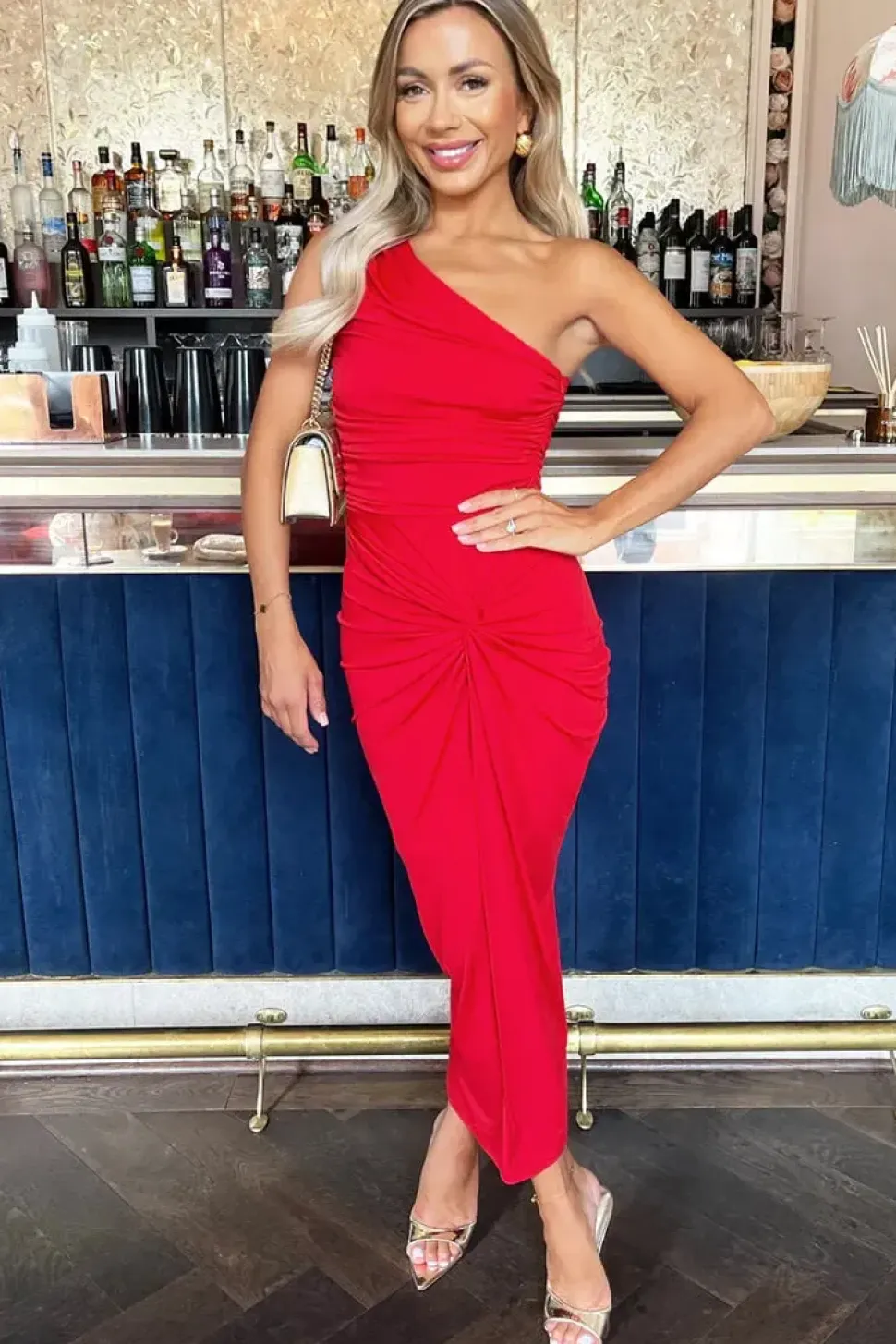 One Shoulder Knot Skirt Midi Dress