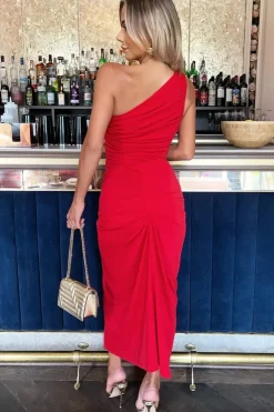 One Shoulder Knot Skirt Midi Dress